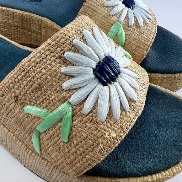 Vintage Straw Flower Slides, Embroidered Daisies, Y2K platform Sandals 8.5 - Picture 8 of 9